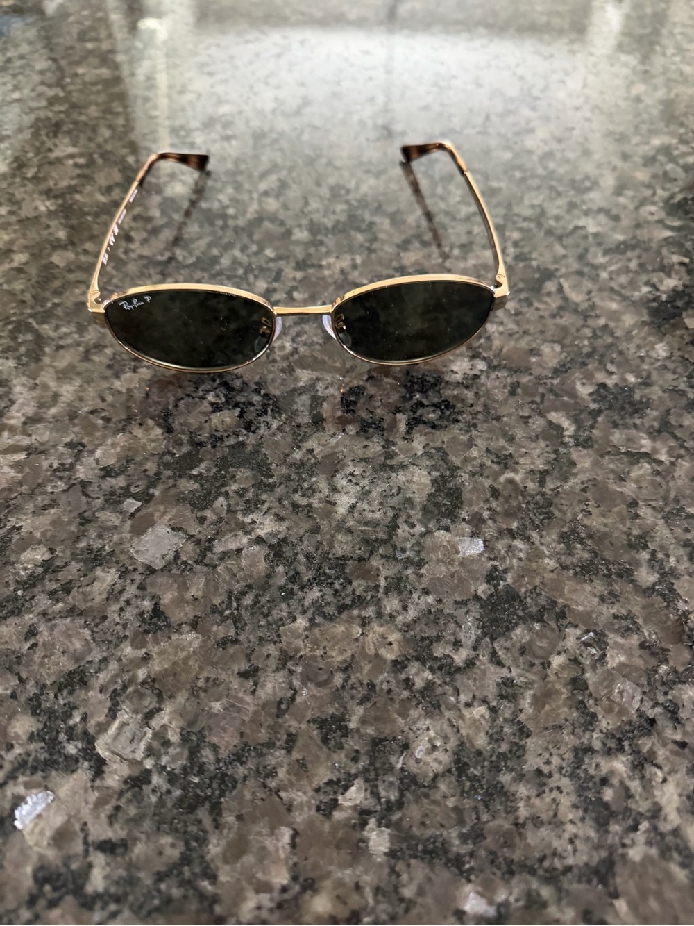 Ray-Ban Gold Frame with Dark Green Lenses Oval Sunglasses